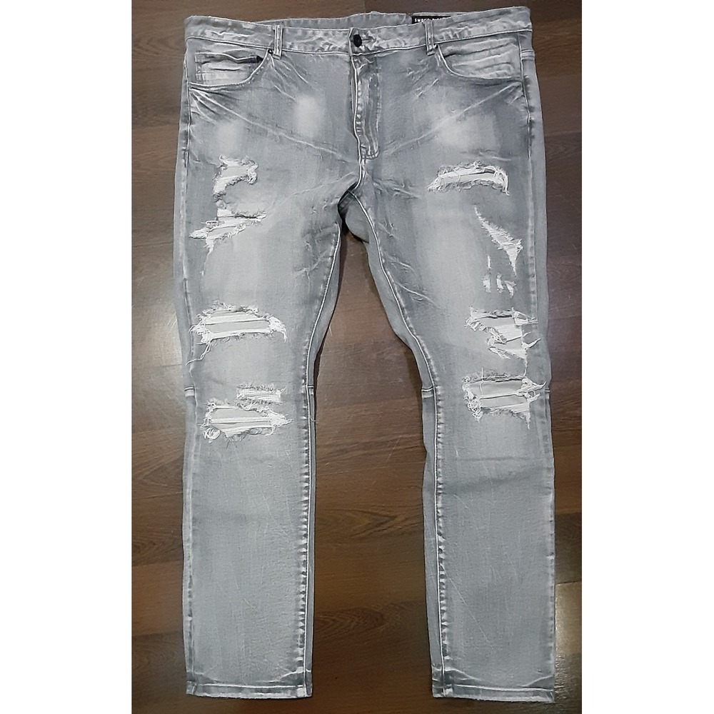 Smoke Rise Mens Distressed Gray Jeans Ripped Repaired 40x32 Streetwear